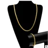 Men Hip Hop 6 5mm Hemp Chain HIPHOP ROPE CHAIN 14K Gold Silver Plated Bracelet Necklace Set297z