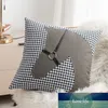 Federa per tutto-fiammifero Cuscino per divano nordico patchwork in pelle creativa Cuscino per camera da letto con finestra a bovindo Fodera per cuscino di lusso leggera con testa di cavallo grigia pied de poule