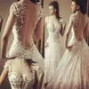 2019 Nuovi splendidi abiti da sposa con perline trasparenti senza schienale Rami Salamoun pieghe scollo profondo strascico di corte tulle applique A-Line Bridal220Z