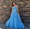 Crumb Catcher Prom Dress Candy Color Tier Ruffle Tulle A-Line Lady Pageant Prom Spring Evening Event Hoco Gala Cocktail Red Carpet Gown Photoshoot Fuchsia Purple Aqua