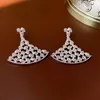 Dangle Earrings Light Luxury Full Rhinestone Fan-shaped Geometric Drop For Women High-end Sense Fashion Party Jewelry