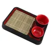 Ensembles de vaisselle Assiette de nouilles froides japonaises Conteneur de stockage de fournitures de cuisine Sushi Dessert Plateau en mélamine avec tapis de bambou Cuisson