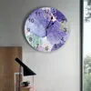 Wall Clocks Watercolor Flower Purple Chrysanthemum Kitchen Desktop Digital Clock Non-ticking Creative Childrens Room Watch