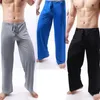 Roupa de dormir dos homens ver macio através de calças pj pura sleepwear seda pijama bottoms masculino casa gelo 240307