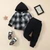 Kledingsets Peuter Baby Boy Plaid Print lange mouw knop hoodie en elastische broek herfstkleding 2 -delige outfits