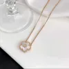 Designer colar vancf colar de luxo diamante ágata 18k ouro puro natural branco fritillaria flor de ameixa rosa ouro osso corrente moda colar