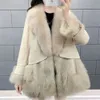 Leather Jacket Women's 2023 Winter New High-End Mid Length Imitation Fox Fur Thickened Haining Coat Trend 5823