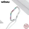 Cluster Rings Wostu 925 Sterling Silver Rainbow CZ Simple Finger Ring for Women Party Jubileum Fine Jewelry Gift DXR705