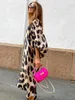 Jocoo Jolee Bohemian Maxi Dres Casual Lanter Sleeve V Neck Leopard Loose Long Dress Oversized Fashion Female Dresses 240308