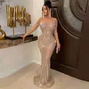 Urban Sexy Dresses Sexig Rhinestone Crystal Mesh Se genom Maxi Dress New Women Long Sleeve Birthday Night Clubwear Long Dress Wedding Party Dress L240309