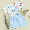 Giyim Setleri Toddler Bebek Erkekler Yaz Kıyafeti Kısa Kollu Araba Baskı T-Shirt Üstleri Elastik Bel Jogger Şort 2 PCS Giysi Set