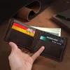 Brieftaschen Echtes Leder Herren Geldbörsen Einfache 6 Kartenfächer Schlankes Geldfach Leichte braune Clip-Geldbörse Reisen