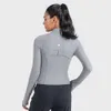 Lu – veste courte côtelée, manteau de Yoga, longueur à la taille, sweat-shirt, coupe cintrée, vestes de sport avec trous pour les pouces