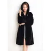 2023 Genuine Leather Skin Haining Fur Coat Women's Whole Mink Medium Length Hooded 292053