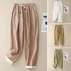 Pantaloni da donna Pantaloni primaverili Elegante coulisse a gamba larga con tasche Retro casual per abbigliamento estivo da spiaggia Elastico alto