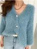 Tröjor ColorFaith New 2022 Elegant Lady Mohair Cardigans Weed Fashionabla överdimensionerade Knitwear Women's Autumn Winter Sweaters SWC3379
