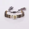 Charm Bracelets Different Color Cross Sign White Shell Pearl Ethnic Tassel Tail Wristband Adjustable Bracelet For Woman