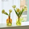 VASES2PCセットミニ花瓶テラリウム水耕植物ポットガラス花瓶の結婚式の花キャンドルホルダー装飾アボカドガラス成長芽Vase L240309