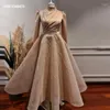 Party Dresses Scz033 Jancember Dubai Champagne Muslim Evening For Women Wedding Ankle Length Arabic Midi Formal Gowns