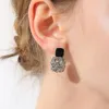 Studörhängen Svart S925 Silver Needle Women's Elegant Cool Full Of Crystals Ear Sydkorea Clip-On