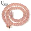 Uwin S-Link Miami Rose Gold 12mm Cuban Link Pink Rhinestone Necklace Chain Full Bling Punk Bling Charm Hiphop Jewelry12550