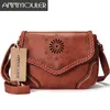 Annmouler Brand Women Axel Bag Vintage Pu Leather Crossbody Hollow Out Ladies Satchel Brown Retro Handväska för flickor 240309