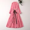 2024 Summer Chiffon Bow Beding Women's Dress Crew-Neck Zipper Long-Sleeve Woman's Casual Long Dresses AS074