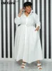 Robes sexy urbaines CM.YAYA Vintage grande taille femmes simple boutonnage revers col à manches longues grande balançoire chemise mode Maxi longue robe smockée robes L240309