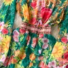 Vestidos casuais moda pista linda flor chiffon cascading babados vestido mulheres profundo decote em v manga longa floral impressão boho robe vestido 2024