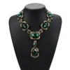 Pendant Necklaces Classic Green Gemstone Choker Necklace For Women Large Glass Crystal Ethnic Bride Wedding Vintage Collares Chain284q