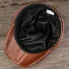 Casquette octogonale chaude en cuir véritable pour hommes, Vintage sboy Golf conduite plat, chapeau d'hiver, artiste Gatsby 240227