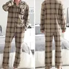 Ropa de dormir para hombres Conjuntos de pijamas de algodón a rayas para pantalones largos de manga corta Pijama Ropa de hogar para hombres Ropa de salón 240307