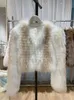 2023 New Full Leather Fox Raccoon V-Neck Car Strip Woven Young Fur Short Coat For Women 420076