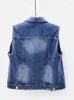 Women's Vests Denim Women Vest Luxury Pearls Fashion Ripped Autumn Jeans Jacket Sleeveless Loose Short Coat Causal Waistcoats 5XL