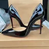 Designer Luxury Red Bottoms Heels Red Shiny Sole 8cm 10cm Slim Heels Party Black Pink Naken Lacquer Leather Womens Formella skor