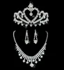 Glitter Bruidssieraden Bruiloft Bruid Strass Accessoires Kroon Ketting en Oorbel Zilver Speciale Gelegenheden Dames Tiara Sieraden9526697