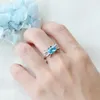 Cluster Rings In Designer's Silver Inlaid Aqua Blue Gemstone Exquisite Small Crab Ladies For Women Luxury And Fresh Jewelry