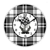 Horloges murales Bûcheron Rouge et Noir Buffalo Plaid Deer Buck Silhouette Horloge pour Ferme Rustique Modèle de Chèque Montre Décor de Noël