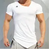 Hızlı kuru spor gömlek erkekler ince fit sıkıştırma üst kısa kollu tshirts gym eğitimi spor giyim 240301