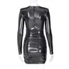 Casual Dresses Y2K Metallic Gilding Ruched Bodycon Mini Dress Women Sexy O-Neck Long Sleeve Slim Party Clubwear Christmas Outfits Wholesale