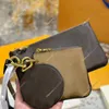 womens coin purse key pouch handbags wallet bag accessoires card holder brown letter flower wristle clutch bags with box 3pcs set 207j