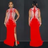 Pass Fashion Womens Dresses Wear Pure Color Mesh Drilling Split Maxi Dress