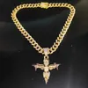 Hanger Kettingen Mannen Vrouwen Hip Hop Engel met Pistool Vorm Ketting 13mm Cubaanse Ketting Hiphop Iced Out Bling mode-sieraden Geschenken 230613