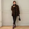 Haining 2024 New Skin Coat Women's Whole True Horizontal Standing Collar Mink Fur Medium Length 3954