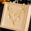 Pendant Necklaces MEYRROYU 316L Stainless Steel Double Layer Imitation Pearl Beaded Heart Butterfly Flower Necklace For Women Party Gather