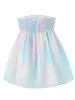 Dress Women Gradient Rainbow Print 2pcs Organza Dress Bow Bandage Rope Puff Sleeve Lapel Crop Top Ball Gown Party Mini Fairy Robe