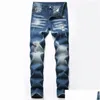 Men'S Jeans Men Slim Fit Jeans Spring Autumn Retro Blue Fashion Splash Ink Desinger Mens Casual Denim Pants For Male Vaqueros Hombre Dhnfh