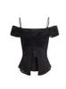 여자 검은 셔츠 블라우스 한국하라 주쿠 패션 캐주얼 우아한 빈티지 y2k 오프 어깨 핑크 셔츠 탑 의류 여름 240307