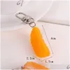 Bilnyckel ny söt 3D -simation orange nyckelring pvc frukt nyckel kedja för kvinnor flickor hörlurar fall hängande väska ornament diy present accesso dhxok