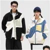 Men'S Jackets Harajuku Color Block Zipper Lambswool Jacket Men Women Winter Sherpa Fleece Cotton Padded Coat Streetwear Outwear Drop D Dhlmc